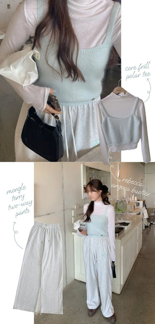 Mint-colored wool angora knit bustier