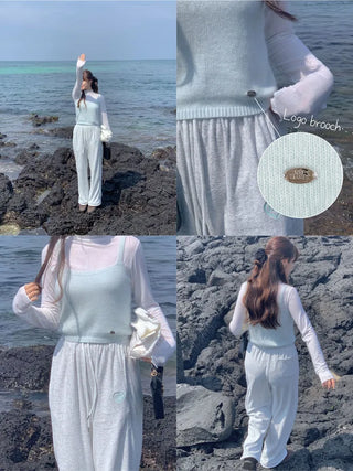 Mint-colored wool angora knit bustier