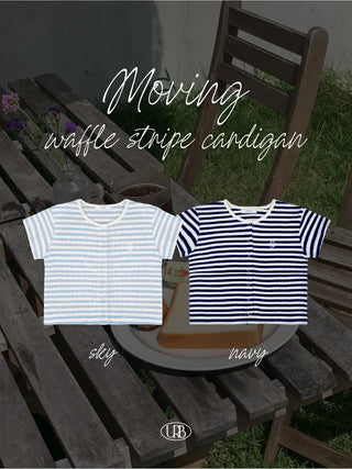 Waffle Stripe Border Short-Sleeve Cardigan
