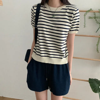 Striped short-sleeved knit