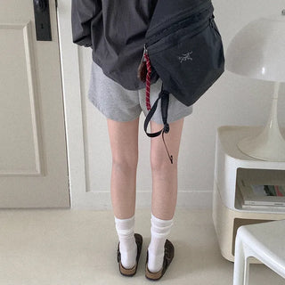 Line Point Elastic Waist Half Pants