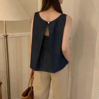 Pocket Cotton Denim Sleeveless
