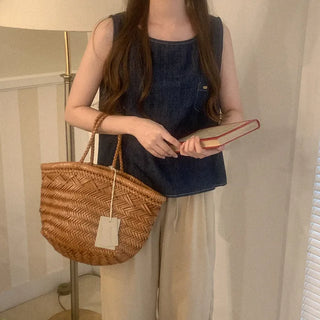 Pocket Cotton Denim Sleeveless