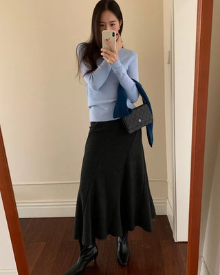 Asymmetrical drape flared long skirt