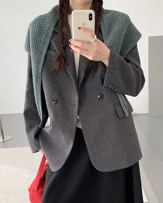 Gray basic blazer & scarf set