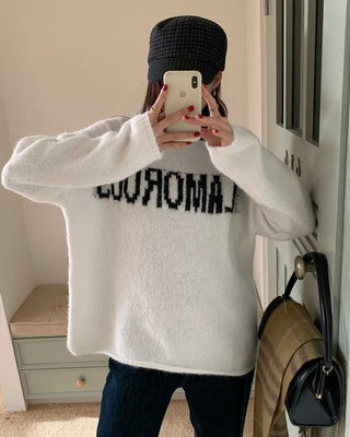 Lettering Jacquard Loose Knit