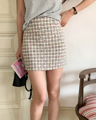 (2 colors) High-waisted checkered mini skirt