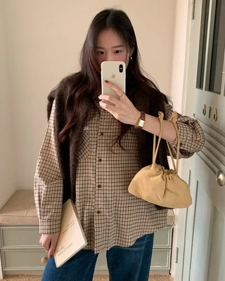 (2 colors) Loose-fit check shirt