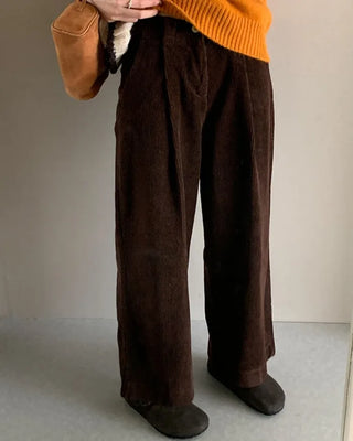 Corduroy pleated wide-leg pants