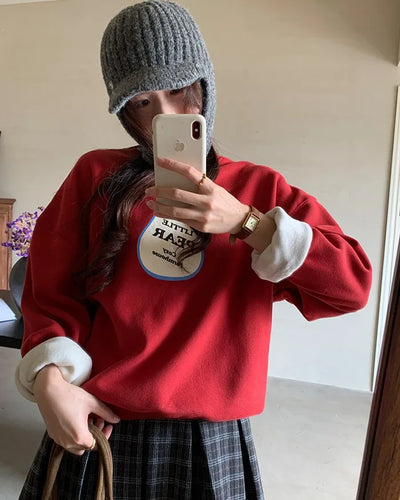 Lettering print round neck sweatshirt