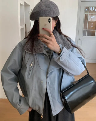 (2 colors) Boa Faux Leather Jacket