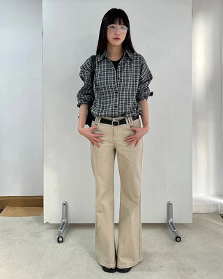 Black grid check long-sleeved shirt