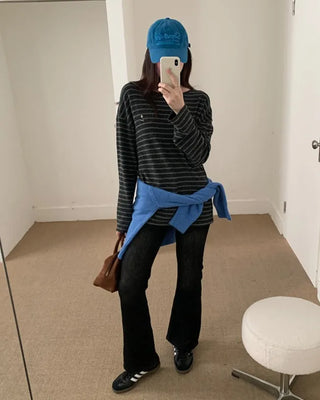 Washed high-waisted denim pants