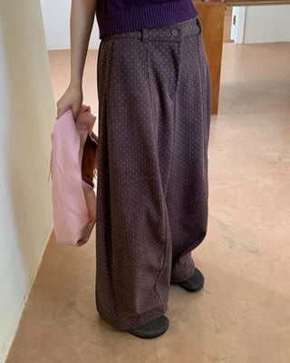 (2 colors) Brushed back polka dot wide pants