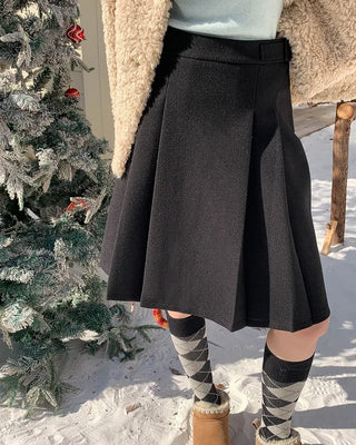 (2 colors) Two-pleat midi skirt