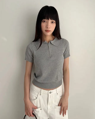 (2 colors) Half-zip color knit T-shirt