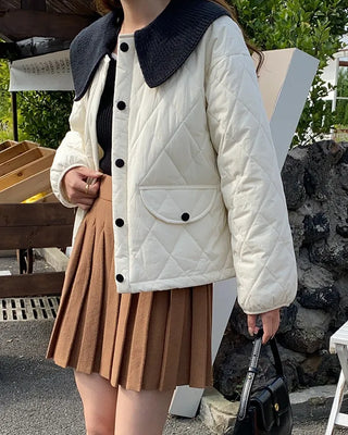 Wide Collar Diamond Quilted Jacket