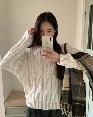 (3 colors) Oversized Cable Round Knit