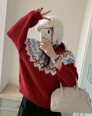 Nordic Pattern Round Neck Knit