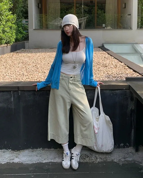 [1 color] Cotton 8/10 Cropped Wide Pants