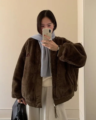 Reversible fur-lined bomber jacket