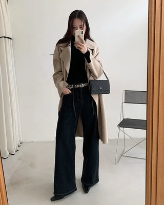 Dark blue wide straight denim belt set