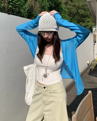 [3 colors] Summer long-sleeved vivid color cardigan