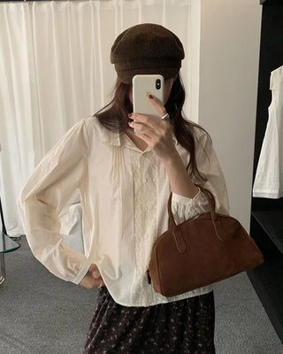 Lace puff-sleeve blouse