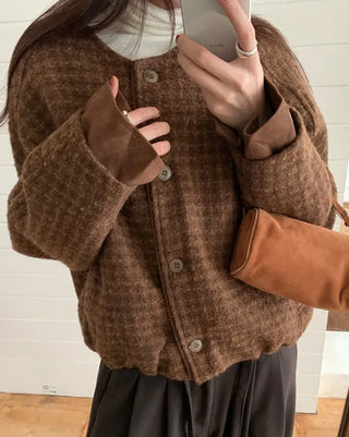 Wool round neck button jacket