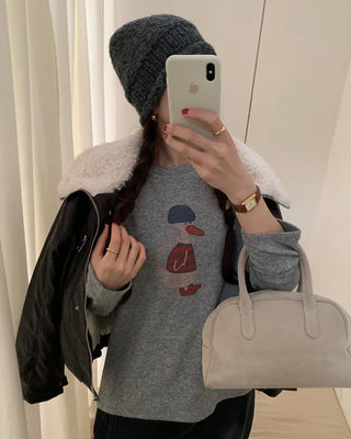 Fleece-lined printed sweatshirt