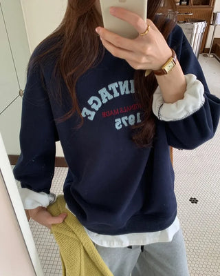 Fleece-lined layered lettering T-shirt
