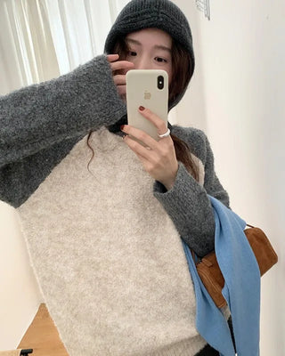 Raglan color-blocked loose-fit knit