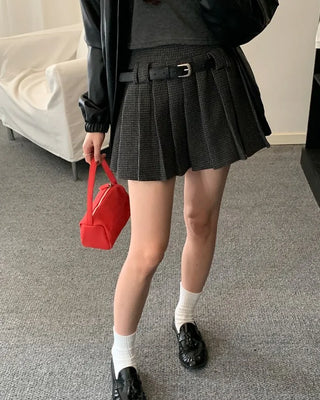 Pleated mini skirt and belt set
