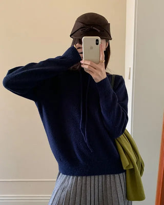 High-neck knit hoodie