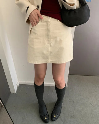 (2 colors) [Lined] High-waisted corduroy mini skirt