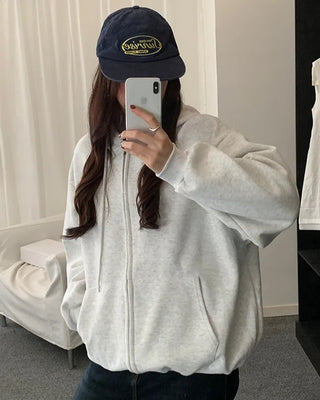 Embroidered hooded zip-up jacket