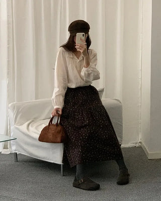 Elastic waist floral long skirt