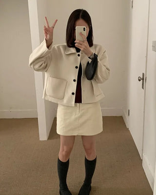 (2 colors) [Handmade] Wool Blend Half Coat