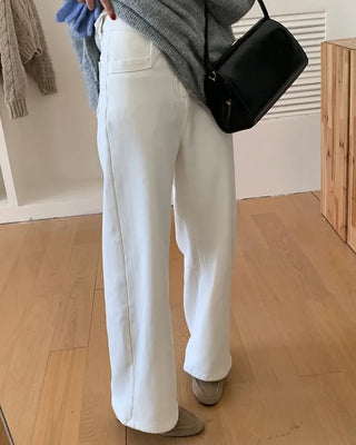Straight stitch denim pants
