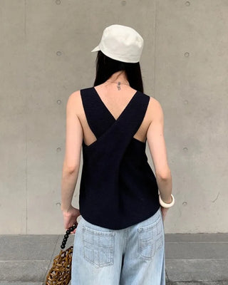 [2 colors] Back Cross Rib Sleeveless Knit