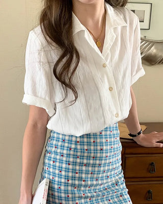 Draped short-sleeved shirt