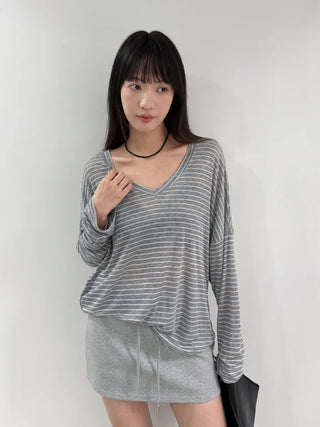 Lyocell blend striped V-neck T-shirt