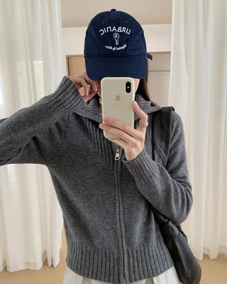 [2-way] High-neck ribbed zip-up