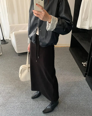 (2 colors) String Slit Knit Long Skirt