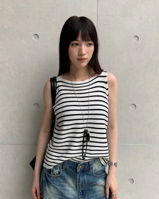 [2 colors] Back Cross Rib Sleeveless Knit