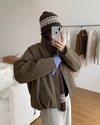 High-neck waist string down jacket