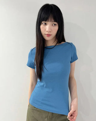 [4 colors] Cotton Spun Rib Neck Short Sleeve T-Shirt
