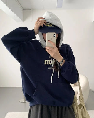 Lettering Two-Tone Hooded T-Shirt