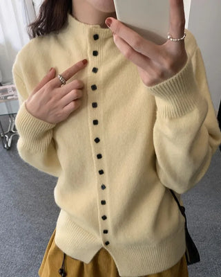 (3 colors) High-neck square-button wool cardigan