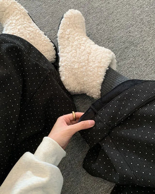 (2 colors) Brushed back polka dot wide pants